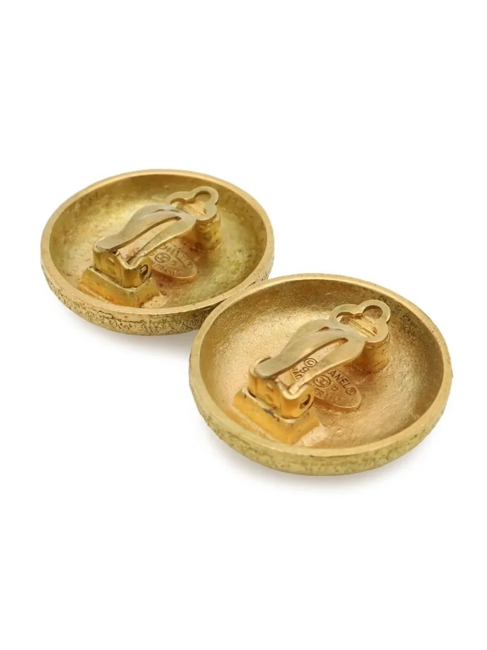 Chanel 95P CC Logo Button Round Earrings Vintage Gold Plated